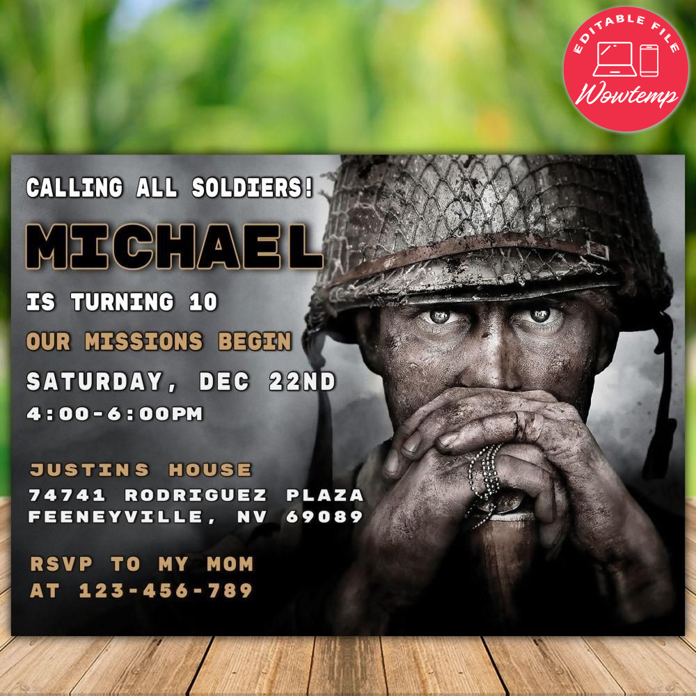 Printed - Editable Call of Duty Black Ops 4 Birthday Invitations (envelopes included)