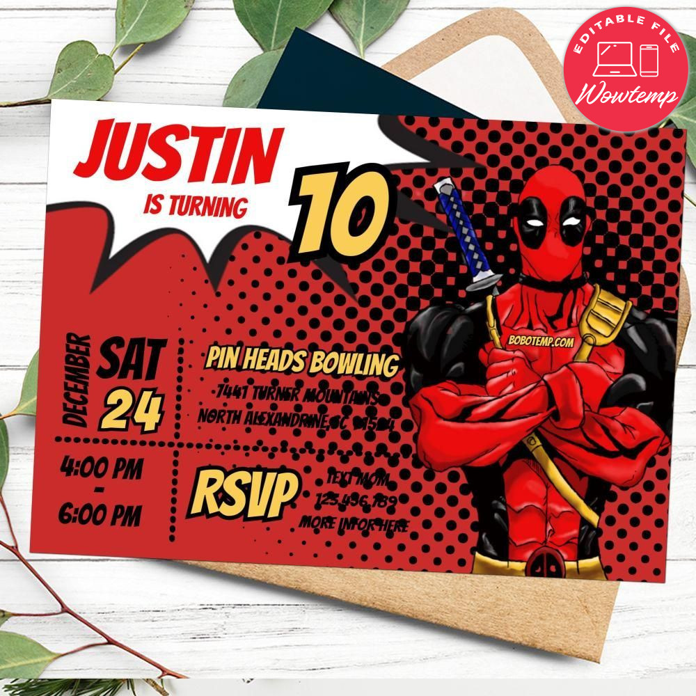 Editable Deadpool Birthday Flyer Instant Download