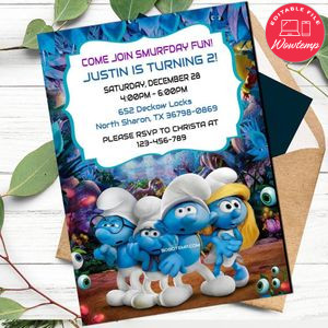 Editable Smurfs invitation Instant Download