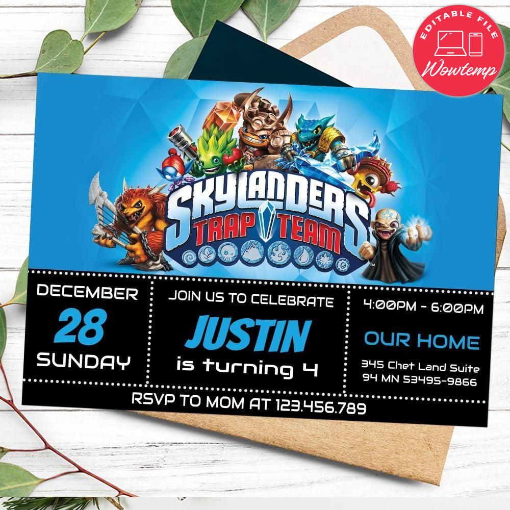 Printed - Editable Skylanders Invitations (envelopes included)