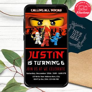Lego Ninjago Birthday Electronic Invite Invitation Printable Instant Download