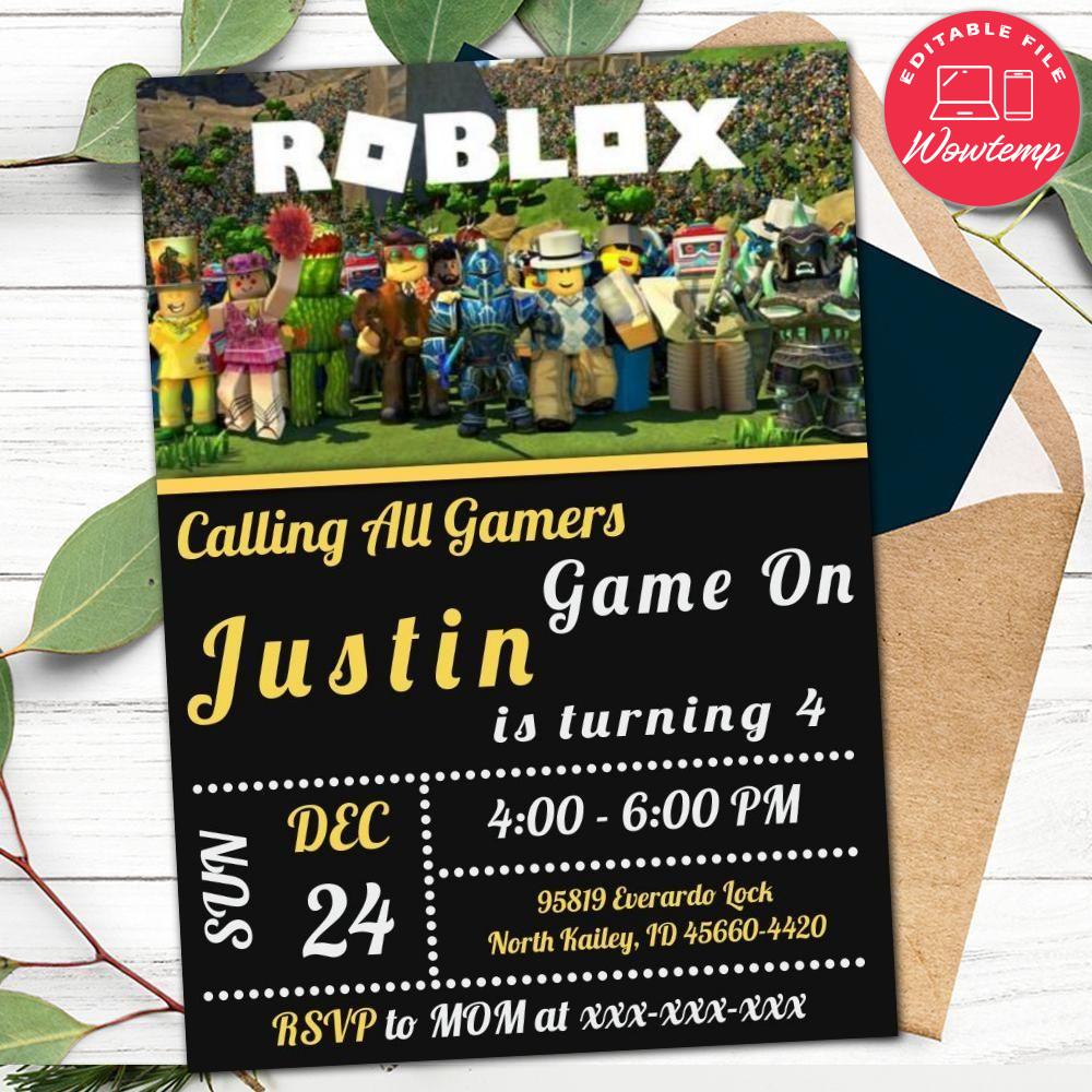 Printed - Editable Calling All Gamers Roblox invitations Digital File (envelopes included)