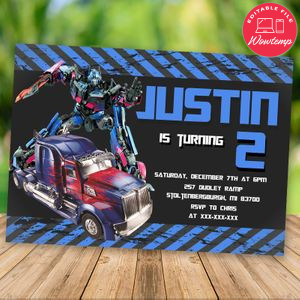 Editable Optimus Prime Transformers Party Invitation Digital File