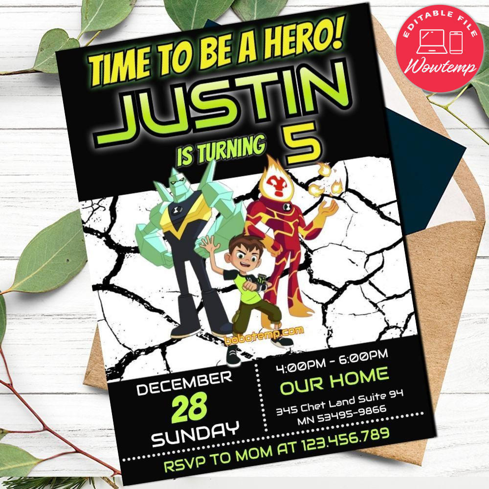 Editable Ben 10 Party Flyer - Ben10 Birthday Flyer Instant Download