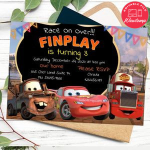 Editable Lightning McQueen Birthday Invitation Instant Download