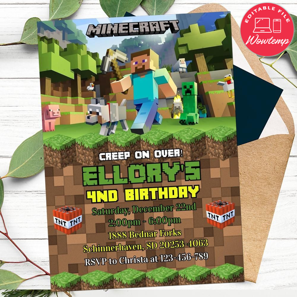 Printable Minecraft Invitation Instant Download | Wowtemp