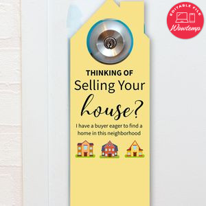 Thinking of Selling Real Estate Agents Door Hanger Tag Template to Print at Home Instant Download