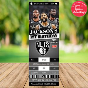 Editable Brooklyn Nets Sports Ticket Invitation Instant Download