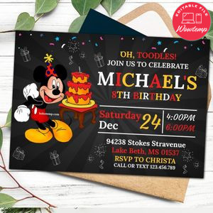 Editable Disney Mickey Mouse Birthday Party Invitation Instant Download
