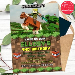 Editable Minecraft Birthday Invitation Instant Download