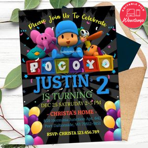 Editable Pocoyo Birthday Invitation Instant Download