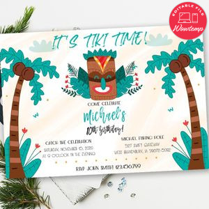 Tiki Time Birthday Invitation Printable Instant Download