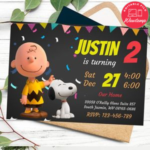 Editable Charlie Brown Peanuts Invitation Instant Download