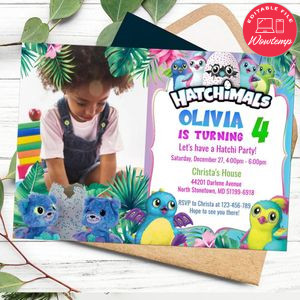 Editable Hatchimal Birthday Flyer With Photo and Free Thank You Tag Instant Download