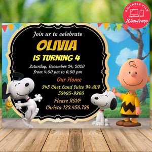 Editable Snoopy Peanuts Invitation Instant Download