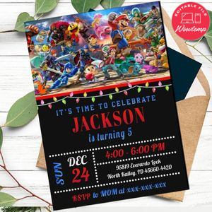 Editable Super smash Brothers Birthday Invitation Digital File