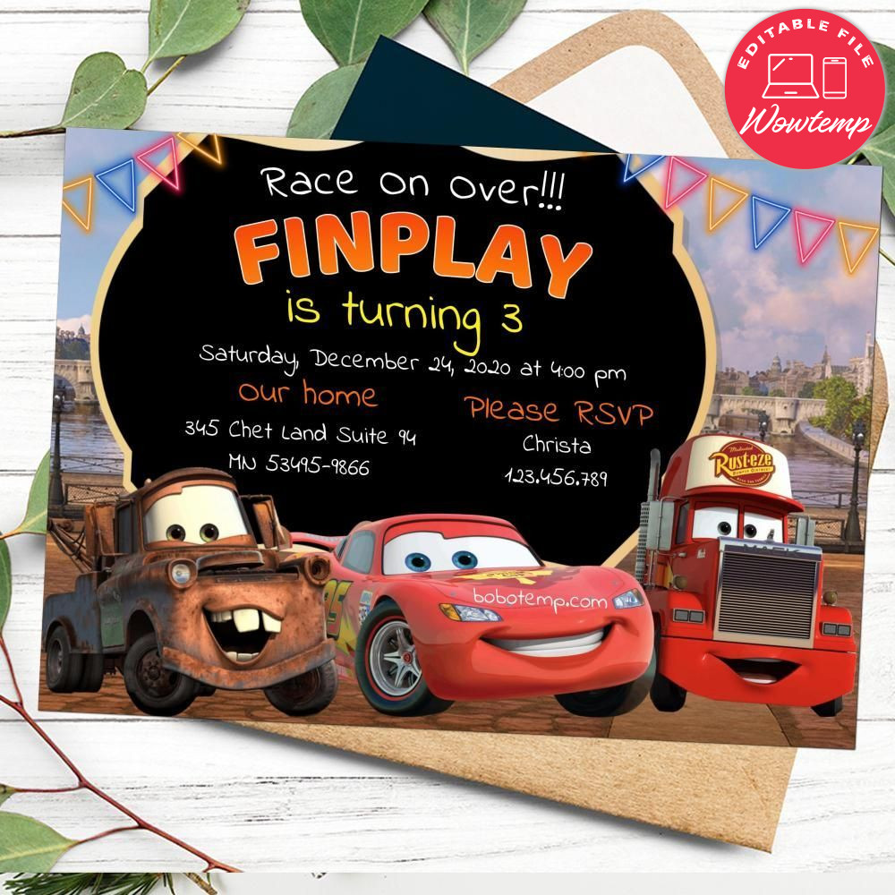 Editable Lightning McQueen Birthday Flyer Instant Download