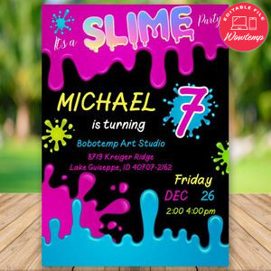 Editable Colorful Rainbow Slime Party Invitation Instant Download