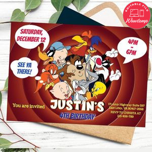 Editable Looney Tunes Invitation Instant Download