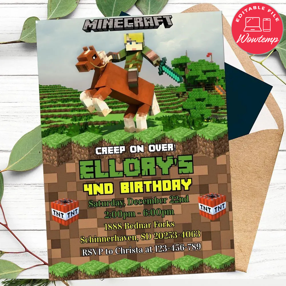 Editable Minecraft Birthday Flyer Instant Download | Wowtemp
