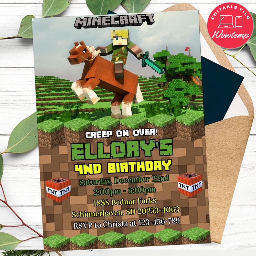 Editable Minecraft Birthday Flyer Instant Download