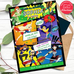 Editable Dc Superhero Girls Birthday Flyer Instant Download