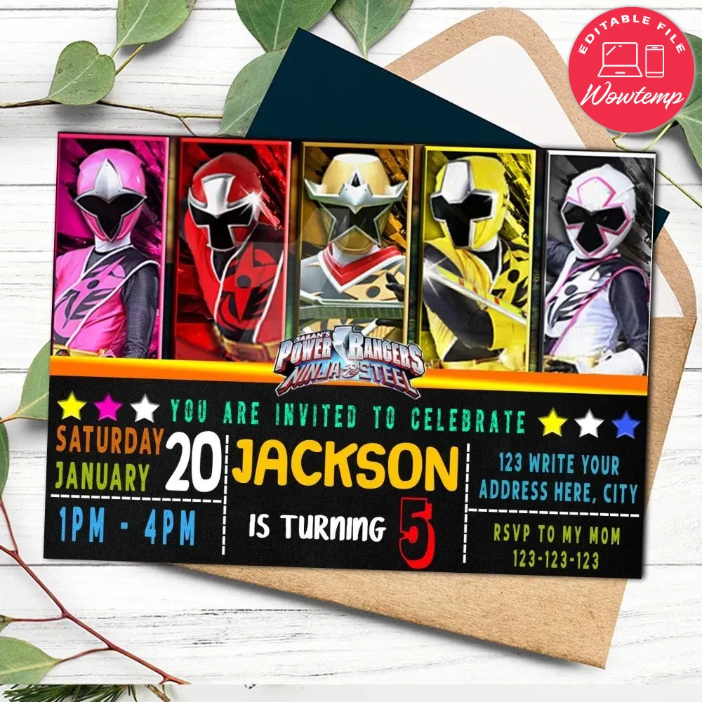 Editable Power ranger invitation Instant Download | Wowtemp