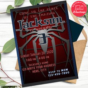 Editable Spiderman Birthday Invitation Instant Download
