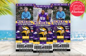 Editable Minnesota Vikings Birthday Ticket Invitations Instant Download
