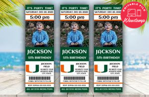 Printable Miami Hurricanes Birthday Ticket With Photo Invitation Instant Download