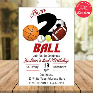 born two ball birthday invitation Customizable Template Instant Download
