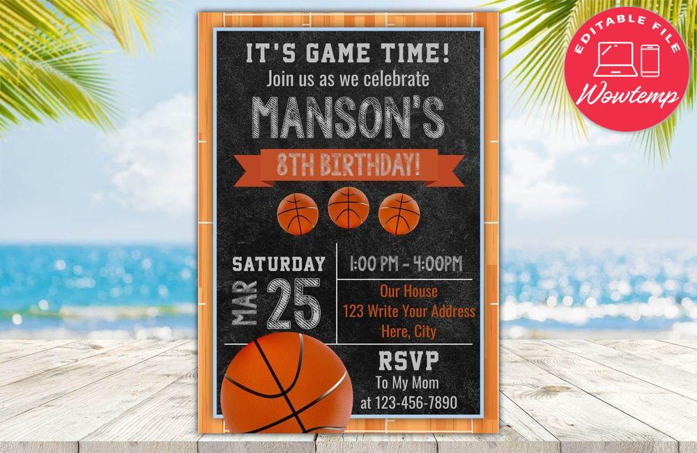 Editable Basketball Birthday Flyer Instant Download