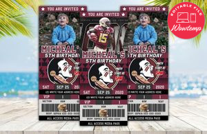 Editable Florida State Seminoles Birthday Ticket Invites Instant Download