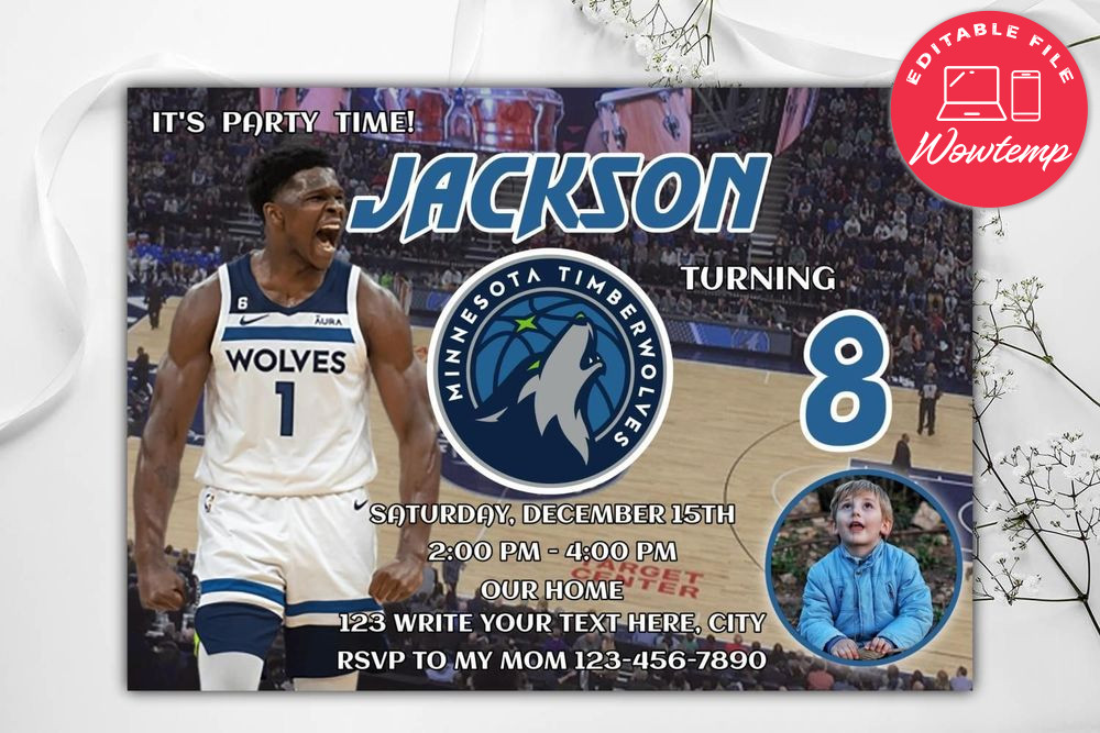 Minnesota Timberwolves  Birthday Flyer Template to Print at Home Instant Download