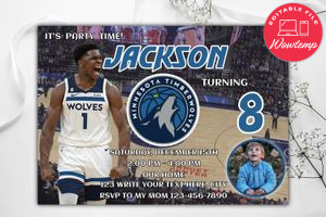 Minnesota Timberwolves  Birthday Flyer Template to Print at Home Instant Download