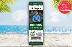 Milwaukee Bucks Birthday Ticket With Photo Invitation Instant Download