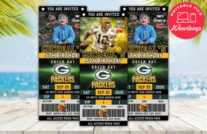 Editable Green Bay Packers Birthday Ticket Invite Instant Download