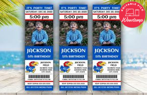 Printable Kansas Jayhawks Birthday Ticket With Photo Invitation Instant Download