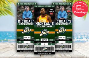 Editable Utah Jazz Birthday Ticket Invitations Instant Download