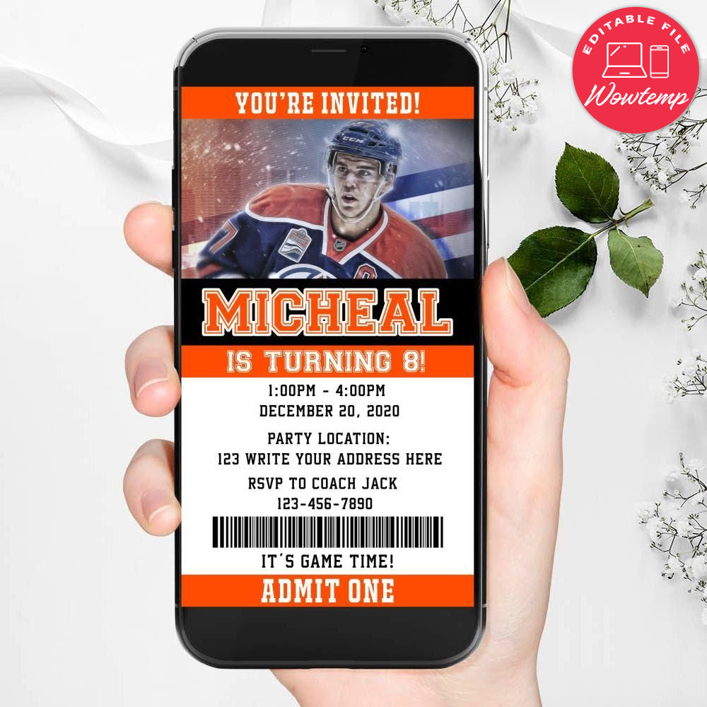 Electronic Edmonton Oilers Ticket Electronic Invite Birthday Invitations Instant Download