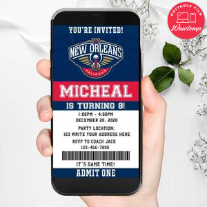 Electronic New Orleans Pelicans Birthday Invitation Instant Download