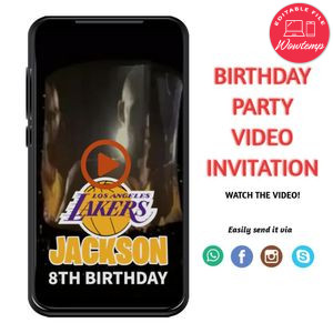 Kobe Bryant Birthday Video Invitation Digital Template Customizable Instant Download