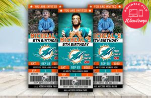 Printable Miami Dolphins Birthday Ticket Invites DIY