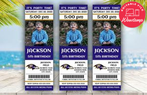 Printable Baltimore Ravens Birthday Ticket With Photo Invitation Instant Download