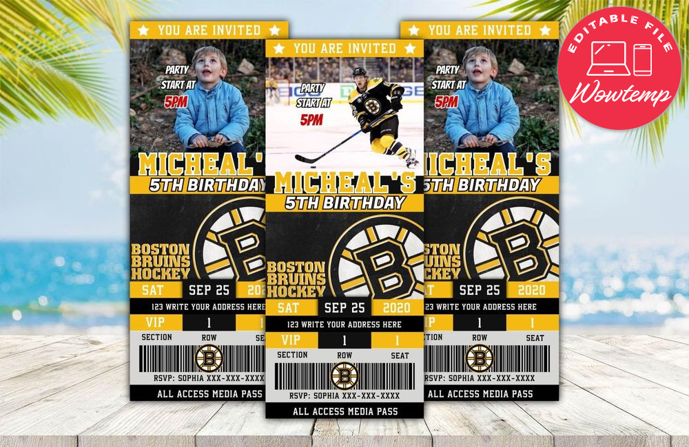 Boston Bruins Ticket Birthday Editable Template Instant Download