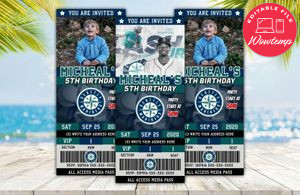 Seattle Mariners Ticket Birthday Editable Templates DIY