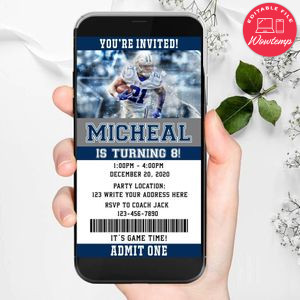Electronic Dallas Cowboys Ezekial Elliot Ticket Electronic Invite Birthday Invites Instant Download