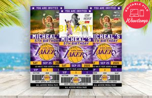 Editable Los Angeles Lakers Birthday Ticket Party Invitations Instant Download