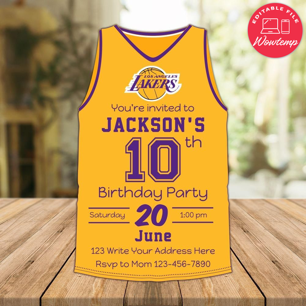 Los Angeles Lakers Jersey Birthday Flyer Instant Download