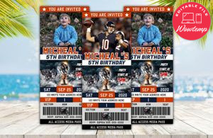 Editable Chicago Bears Birthday Ticket Invitation Instant Download